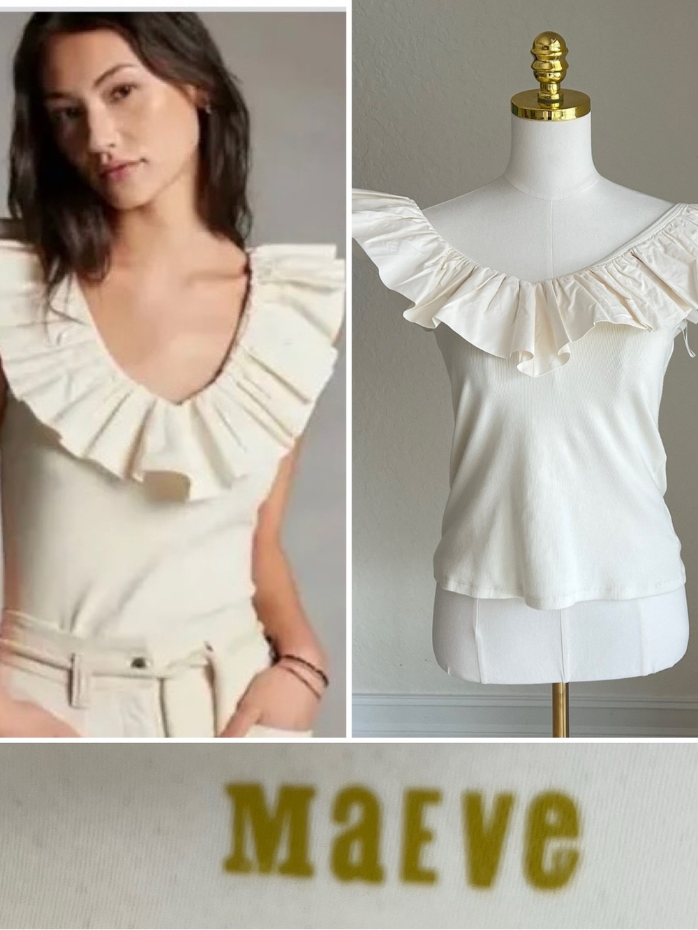 Maeve Cream Ruffle V-Neck Sleeveless Camisole